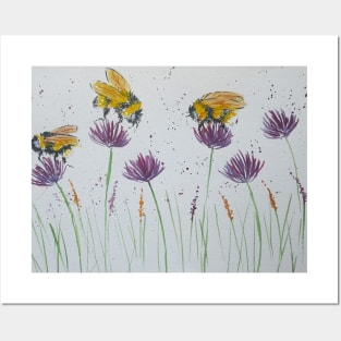 Bumble bees and Purple Flowers Posters and Art